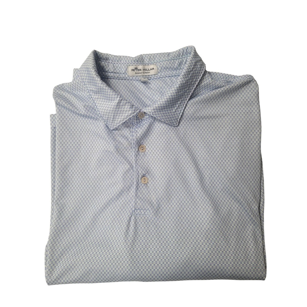 Peter Millar Comfortable‎ Mens XL Polo Shirt Blue Pattern Golf Short Sleeve
